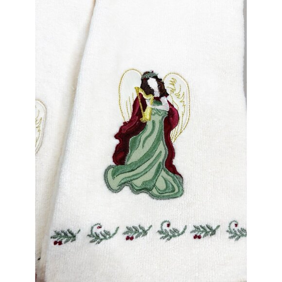 VTG St Nicholas Square 25x16 Angel Hand Towels (Set Of 2) Cream 100% Cotton GUC - Picture 2 of 8